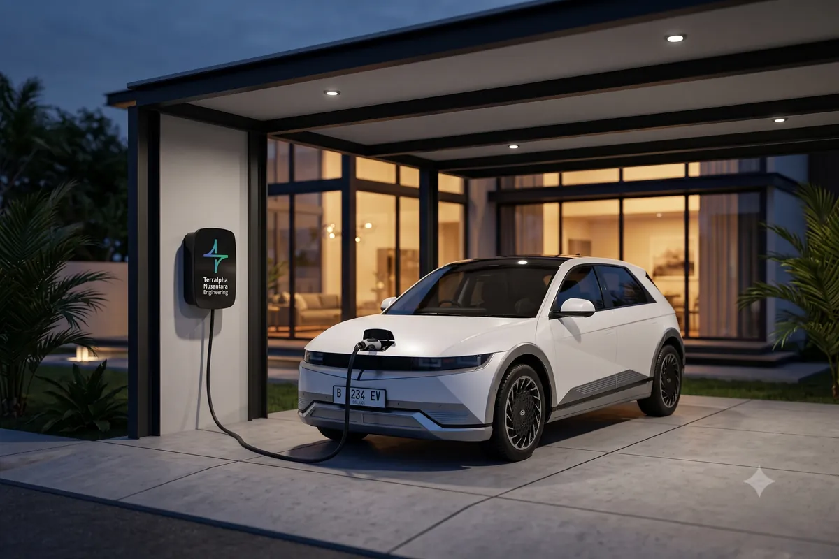 EV Charger terpasang pada mobil listrik